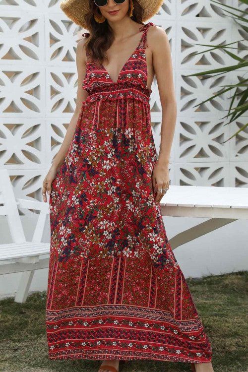 Boho Backless Floral Vacation Dress - Life is Beautiful for You - SheChoic