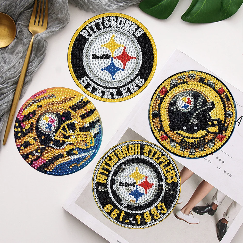 Pittsburgh Steelers 6pcs DIY Diamond Painting Acrylic Coasters Holder for Beginner Adult