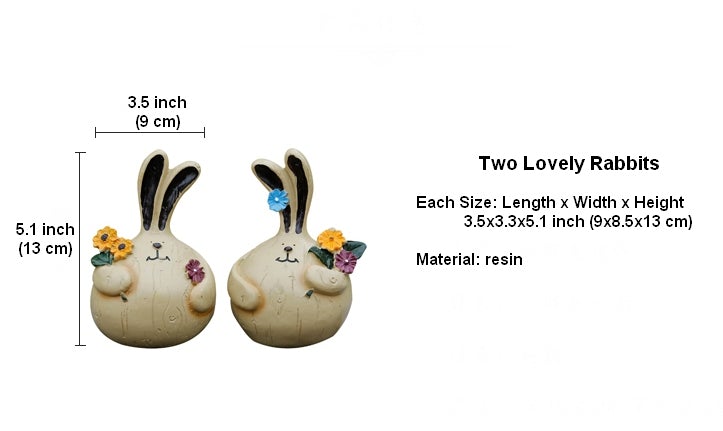 Two Lovely Rabbits with Flower Statue, Resin Statue for Garden, Animal Statue for Garden Ornament, Villa Outdoor Decor Gardening Ideas