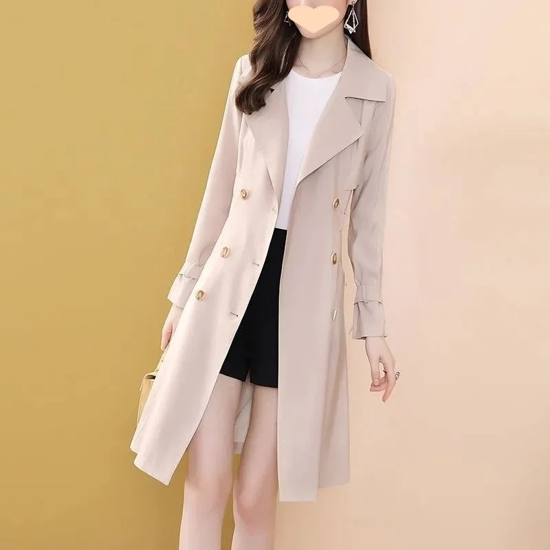 Toloer Fashion Foreign Style Apricot Thin Windbreaker Female In The Long Spring 2024 New Straight Tube Show Thin Versatile Coat-Outfit Ideas