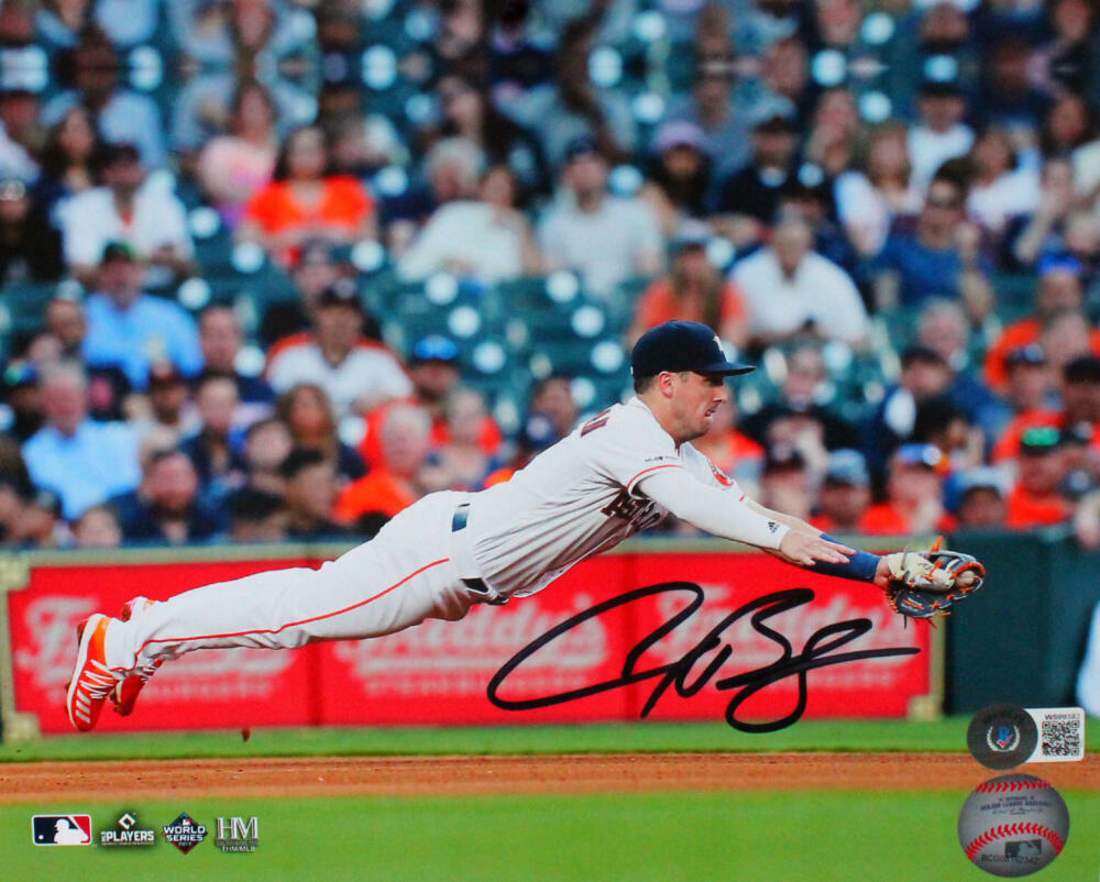 Alex Bregman Signed Houston Astros 8x10 Dive Photo Poster painting-Beckett W Hologram *Black