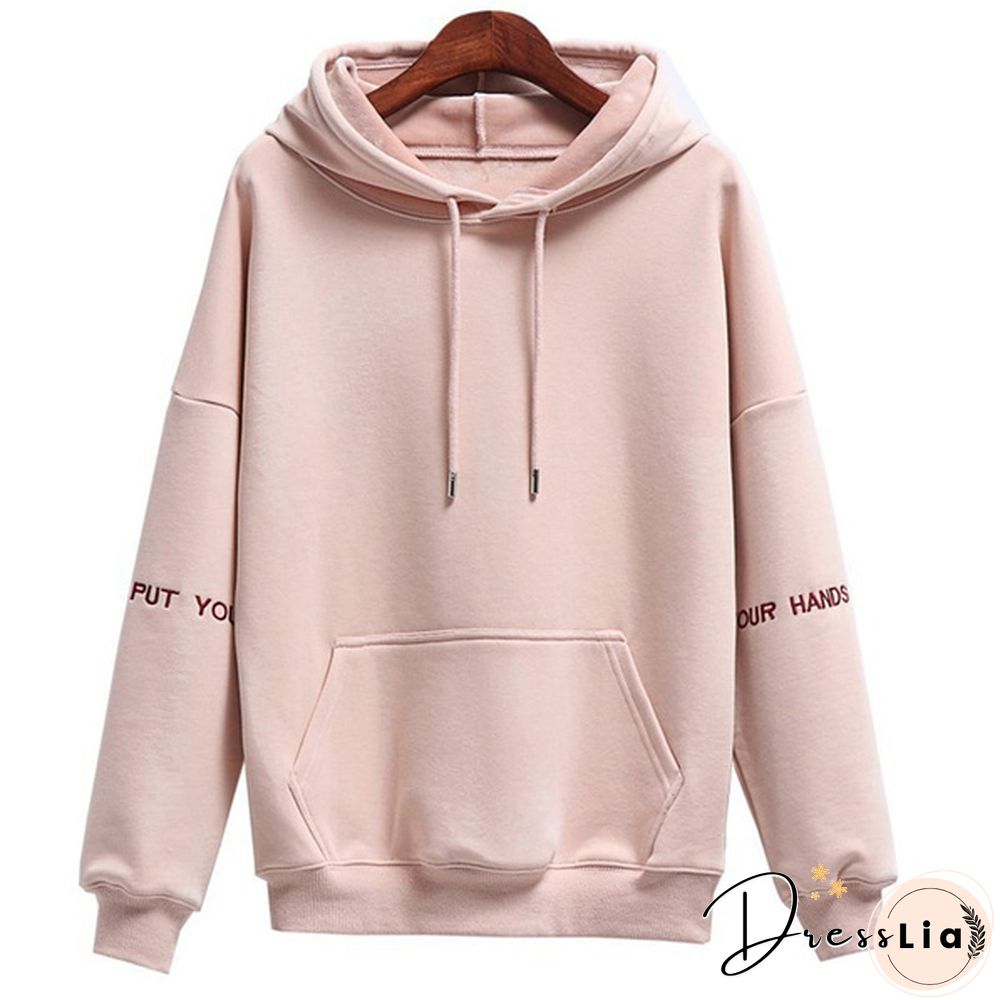 Women Fashion Corduroy Hoodies Female Solid Color Embroidery Hooded Tops Tracksuit
