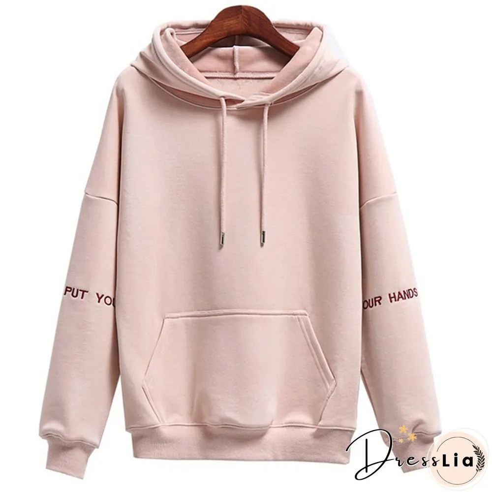 Women Fashion Corduroy Hoodies Female Solid Color Embroidery Hooded Tops Tracksuit