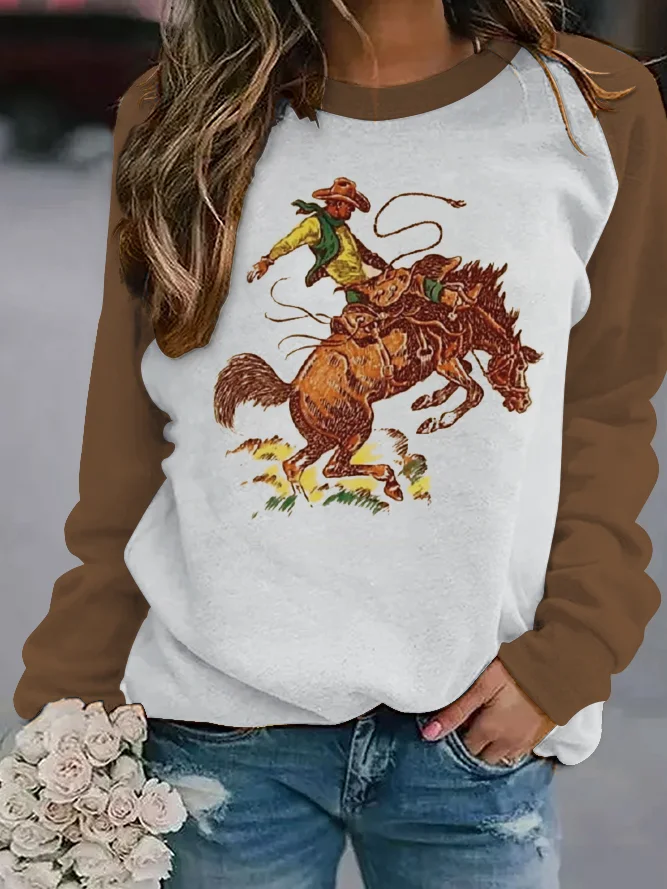 Western Vintage Print Long Sleeve Sweatshirt