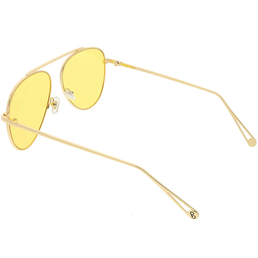 Premium Modern Metal Aviator glasses Single Brow Bar Color Tinted Flat Lens 57mm