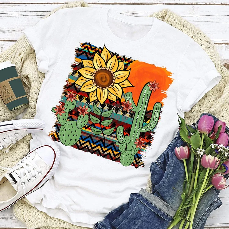 Flower Cactus Western style T-Shirt Tee -06071