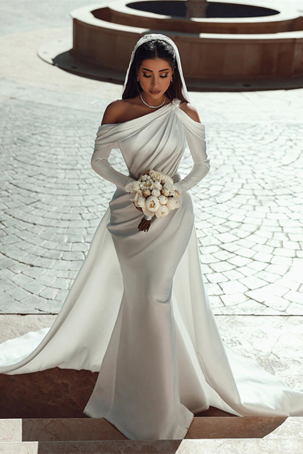 Elegant Long Sleeves Mermaid Wedding Dress Overskirt Long - lulusllly