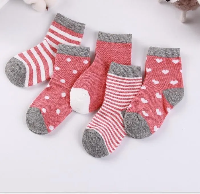 5 Pairs/lot 0 to 6 Years Kids Soft Cotton Socks Boy Girl Baby Cute Cartoon Warm Stripe Dots Fashion School Socks Autumn Winter