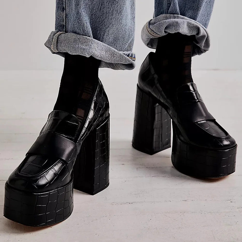 Womens High Heel Platform Pumps Round Toe Sky High Stilettoes Party Dress Platform Loafers platform