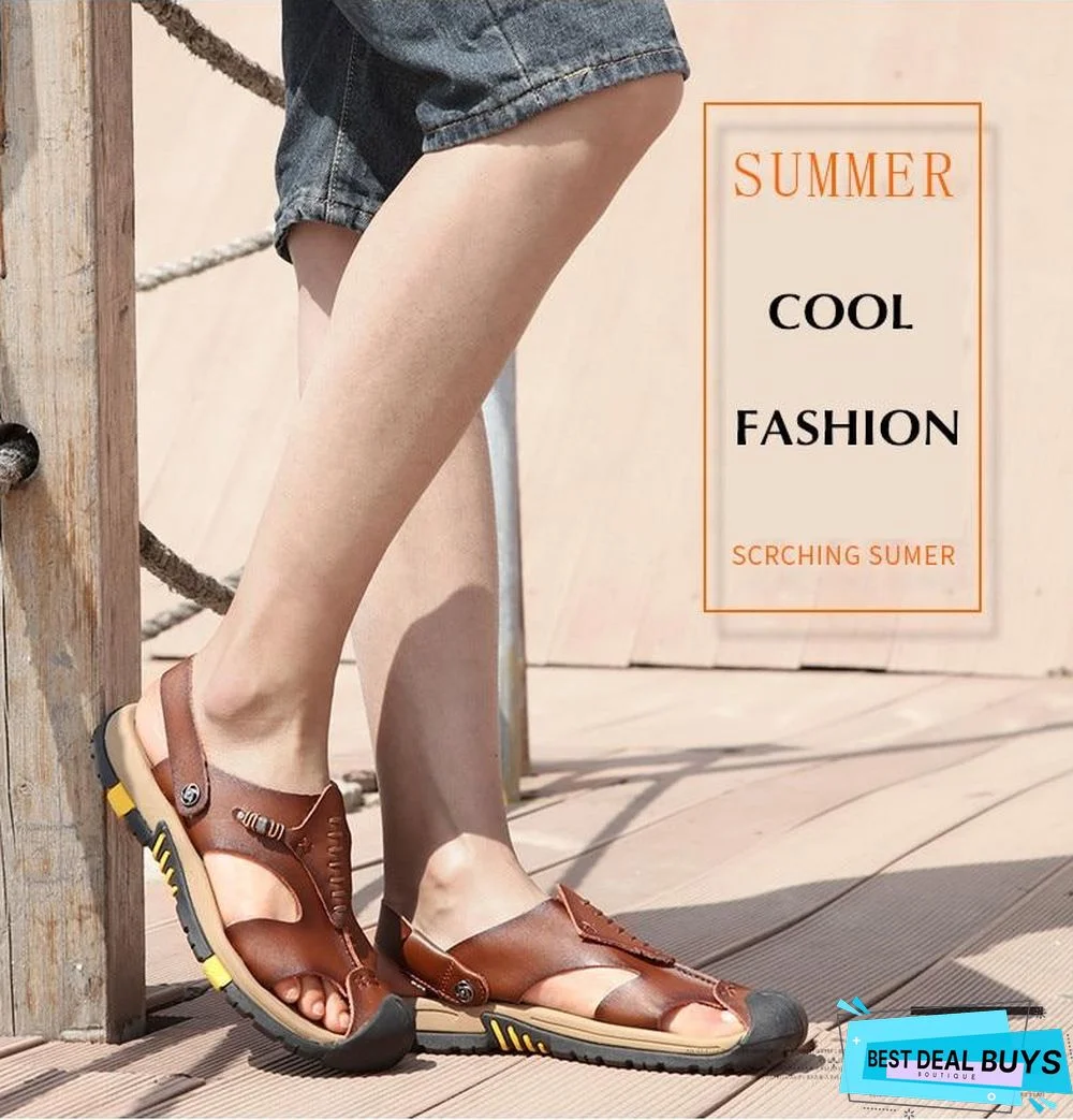 Men's Genuine Leather Roman Sandals Outdoor Slipper Sneaker Beach Flip Flops Shoes