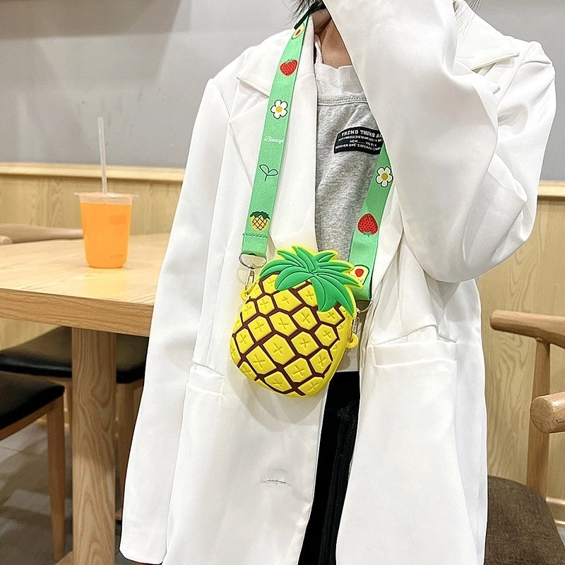 Kid’s Small Pvc Fruit Pineapple Cute Square Zipper Crossbody Bag