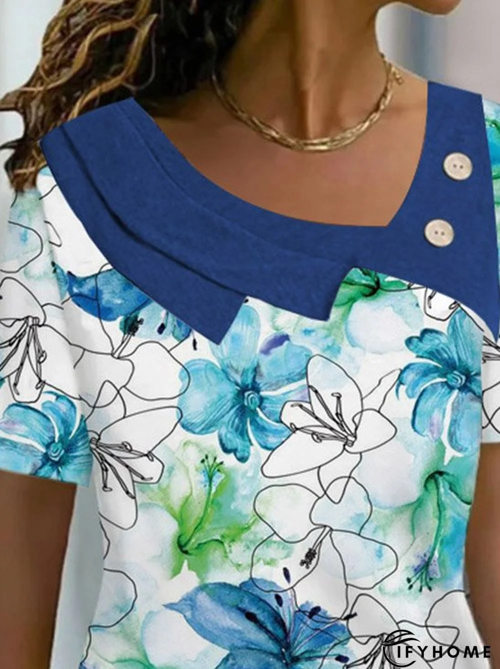 Floral Loose Shawl Collar Top | IFYHOME