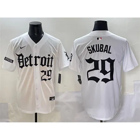 Men's Detroit Tigers #29 Tarik Skubal White "Motor Gothic Edition" Vapor Premier Limited Stitched Baseball Jersey