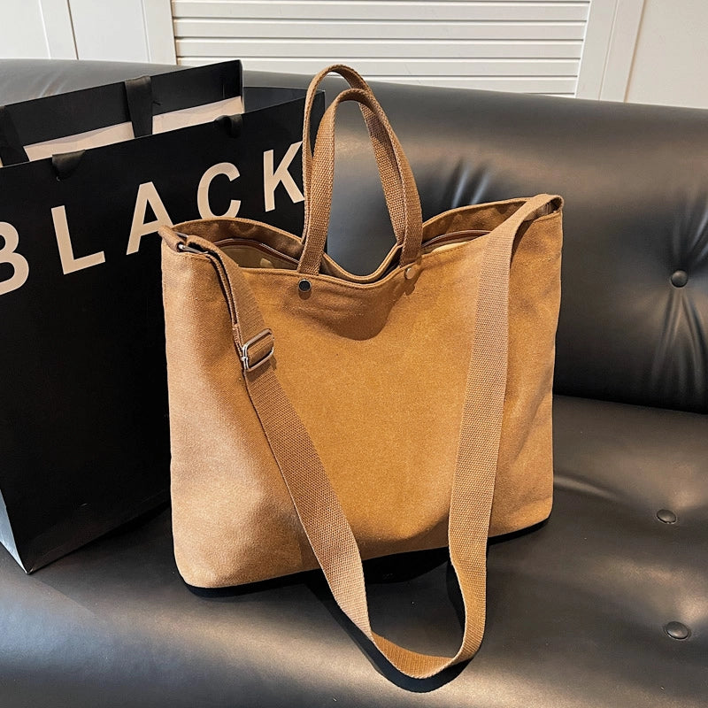 Women’s Canvas Solid Color Classic Style Square Zipper Tote Bag