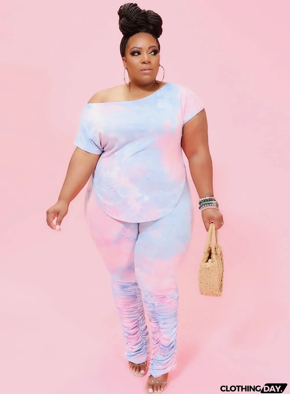 Plus Size Two Piece Tie Dye Short Sleeve Pants Set