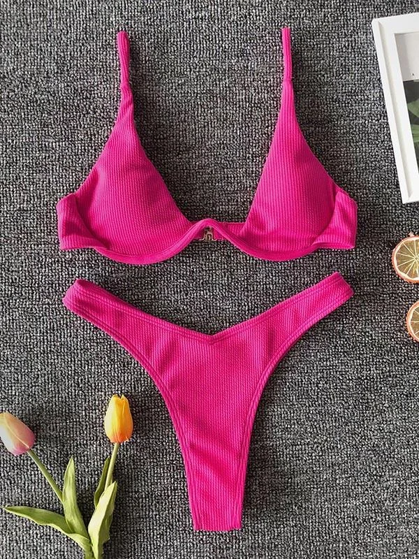 Sexy Spaghetti-Neck Padded Triangles Bikini Swimsuit