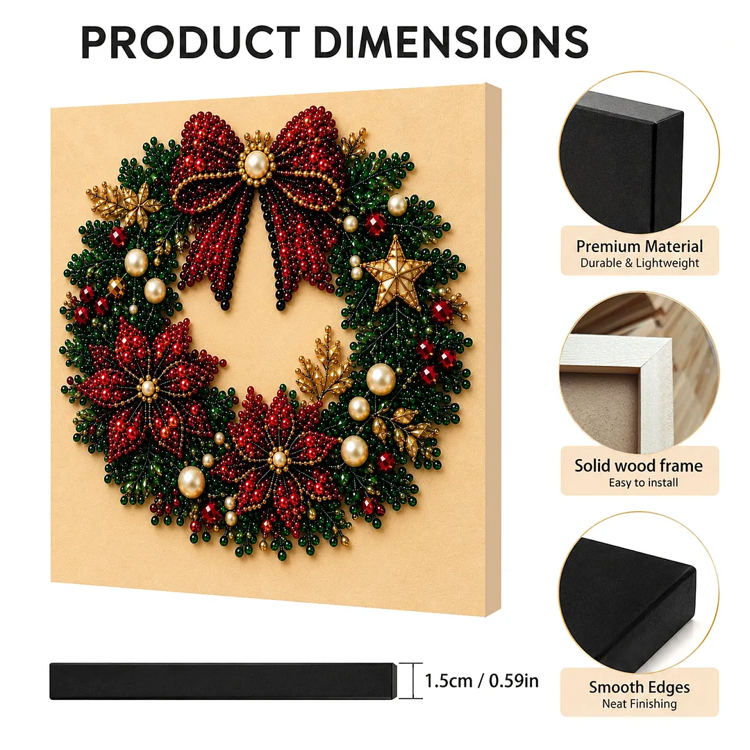 Framed Pearl Painting Kit Christmas Wreath Art Craft 11.81x11.81in