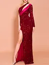 One-Shoulder Hollow Sequined Split-Side Slim Evening Maxi Dress