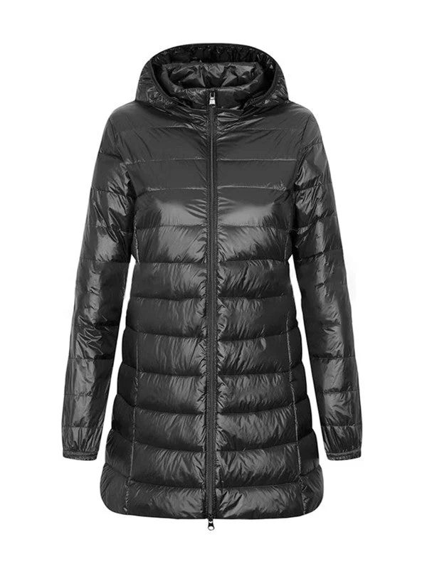 Solid Color Hooded (Removable) Lightweight Down Jacket