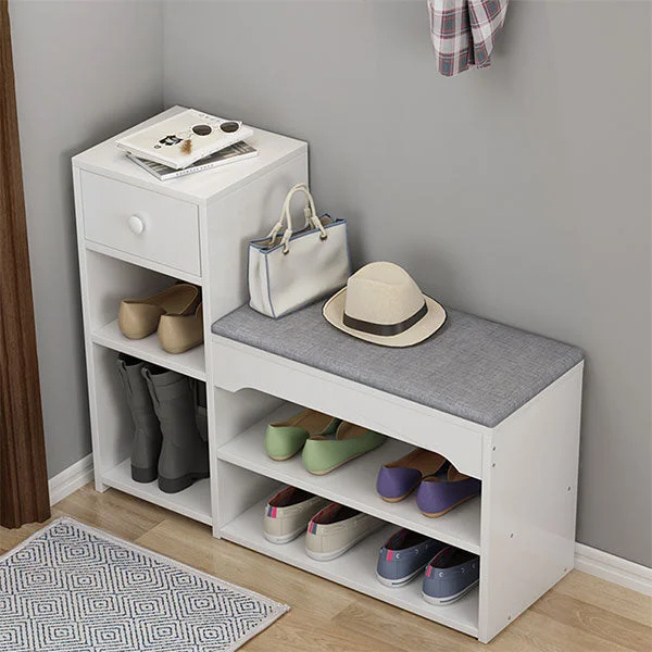 Wooden Shoe Storage Unit Bench with Cushion Seat