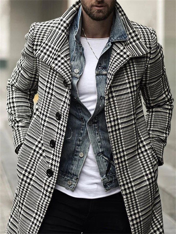 Fall and Winter New Side Seam Pockets Fashion Plaid Lapel Coat Casual Fashion Medium-length Coat | 168DEAL