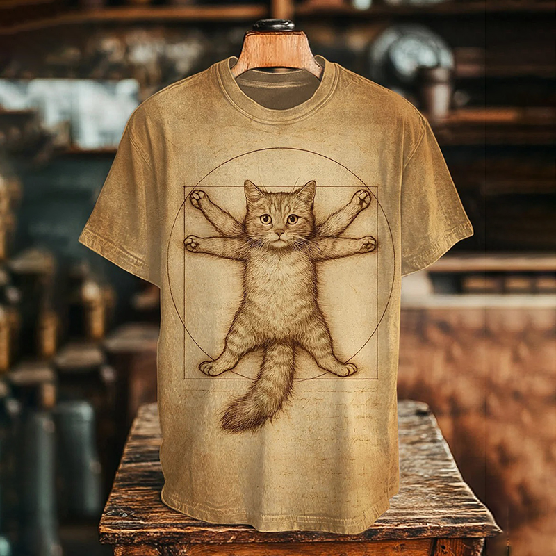Men's Golden Ratio Cat Art Print T-shirt  artssus