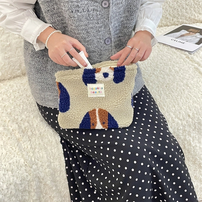 4123 Style Winter Plush Cosmetic Bag Color Polka Dot Large Capacity Travel Skin Care Cosmetics Storage Bag For Women