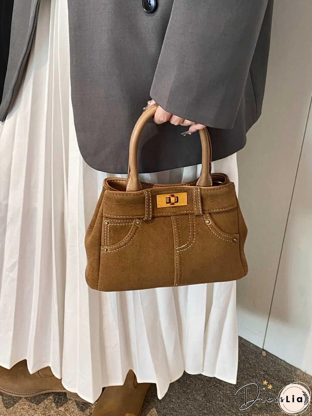 Suede Adjustable Strap Double-Use Handbag