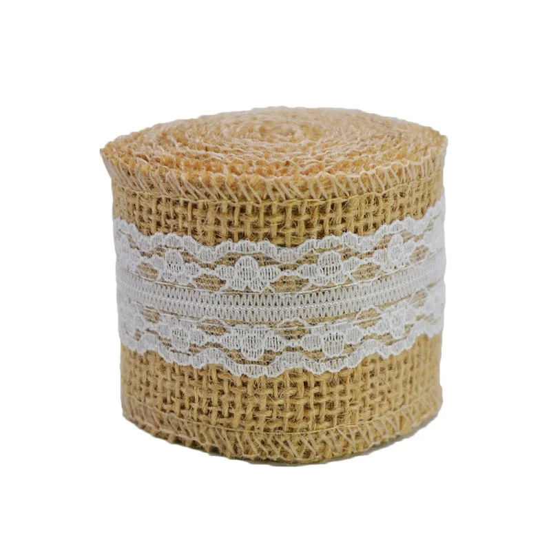 2M 5cm Natural Jute Burlap Ribbon Rustic Wedding Decoration Lace Hessian Vintage Wedding Party Table Decor Christmas Supplies