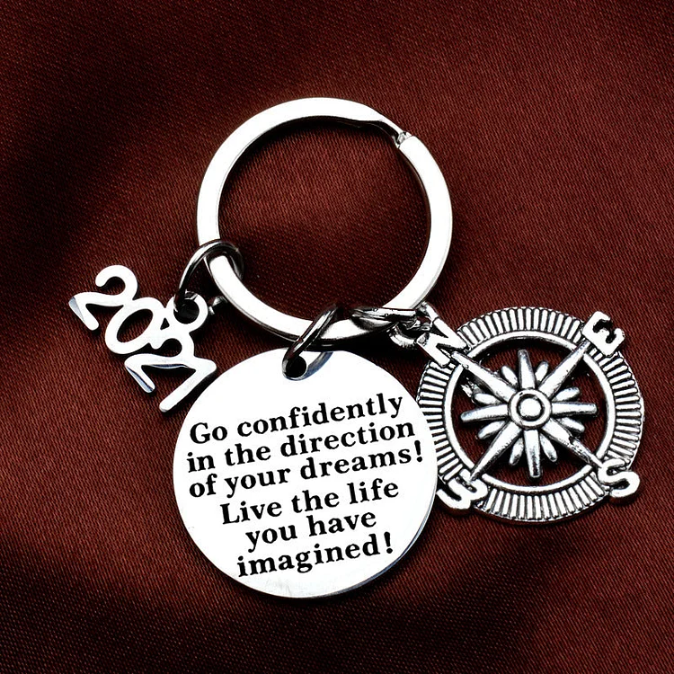 Go Confidently In The Direction Of Your Dreams Compass Keychain