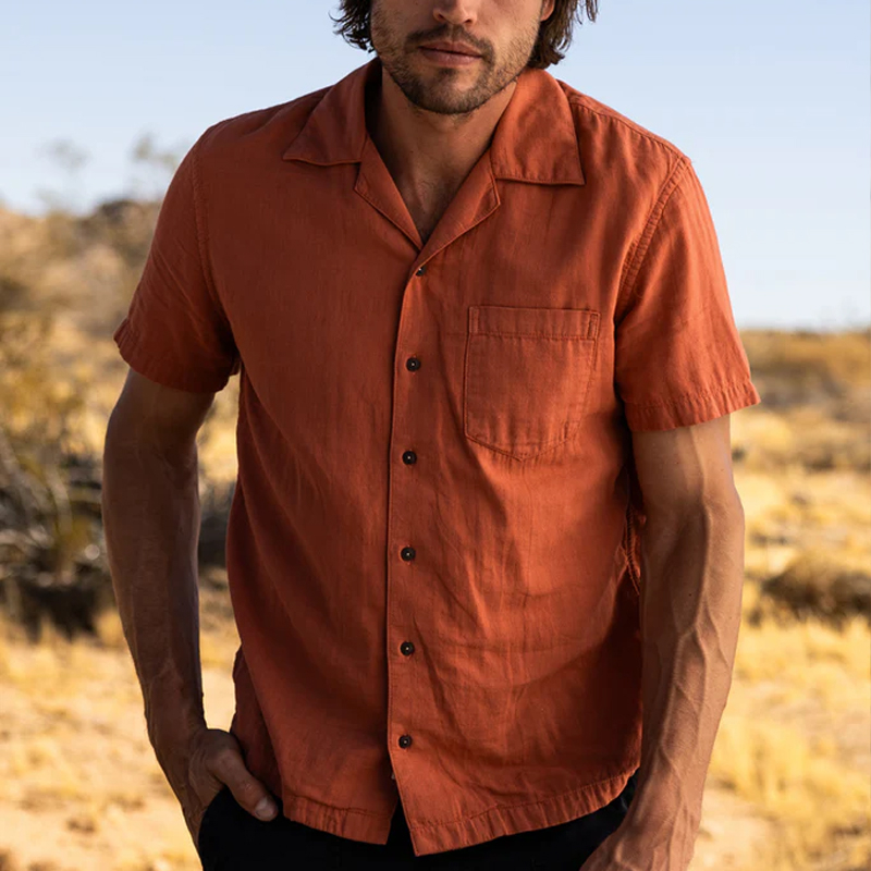 Men's Orange Double Gauze Organic Cotton Shirt