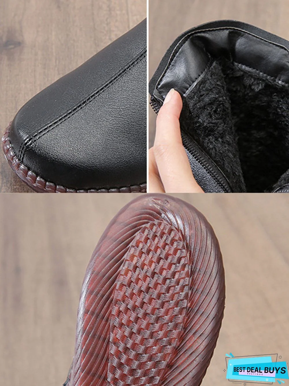 Women's Bow Faux Fur Lined Plain Boots with Zipper