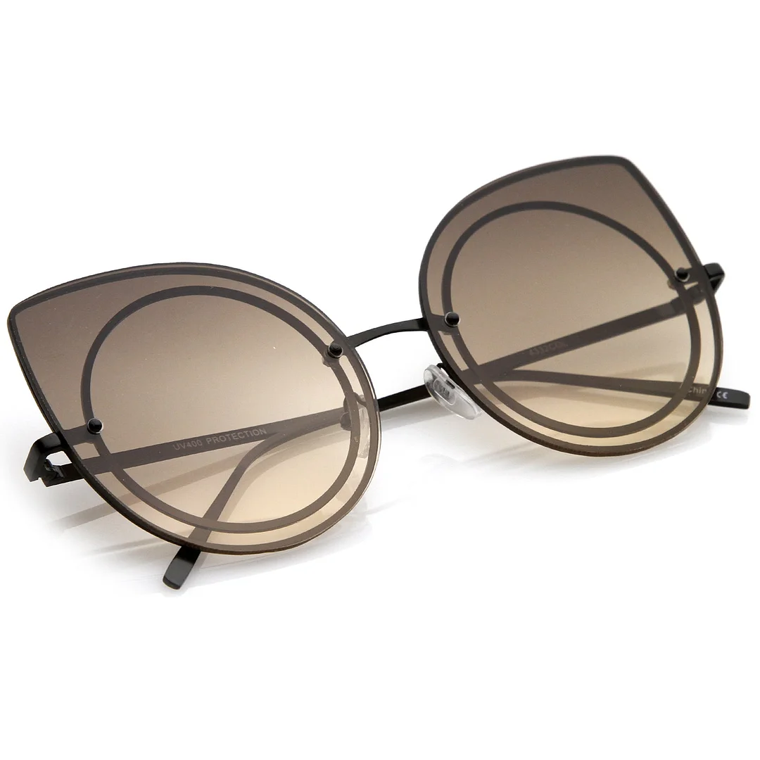 Women's Oversize Rimless Colored Gradient Flat Lens Cat Eye glasses 63mm