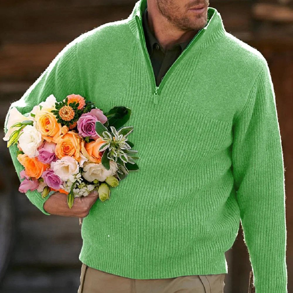 Smiledeer Men's Casual Comfortable V-Neck Zip Up Early Autumn Sweater