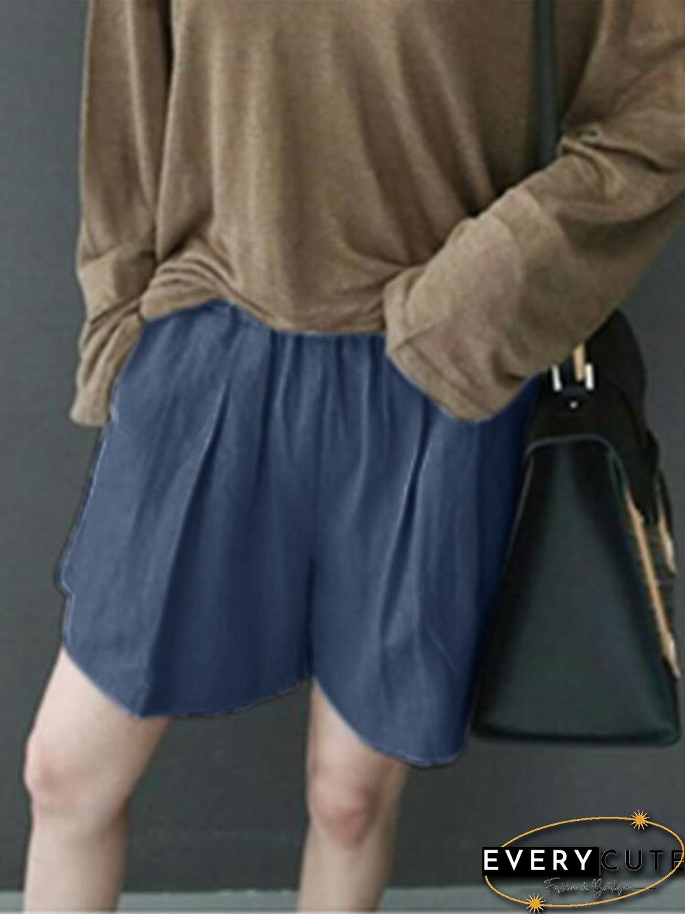 Leisure Solid Ruched Pocket Cotton Shorts