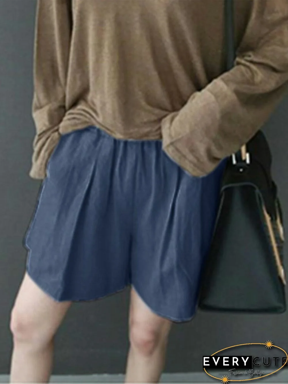 Leisure Solid Ruched Pocket Cotton Shorts