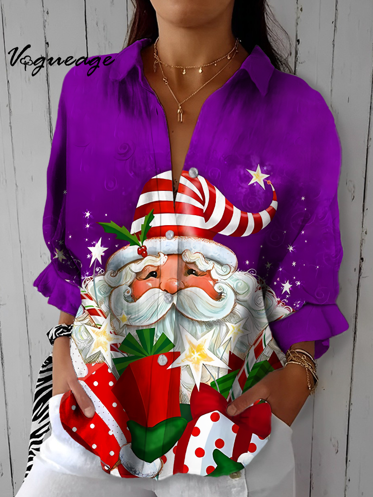 Funny Santa Claus Drawing Printing Christmas Long Sleeve Shirt