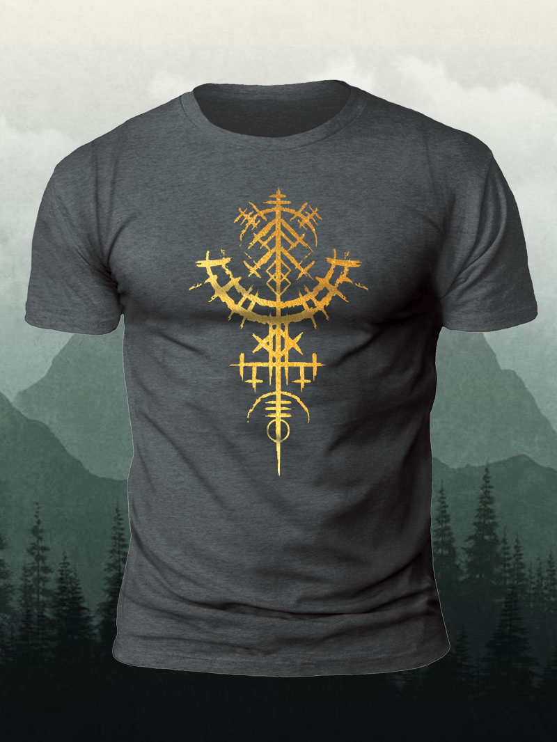 Men's Gold Geometric Viking Short-Sleeved Shirt in  mildstyles