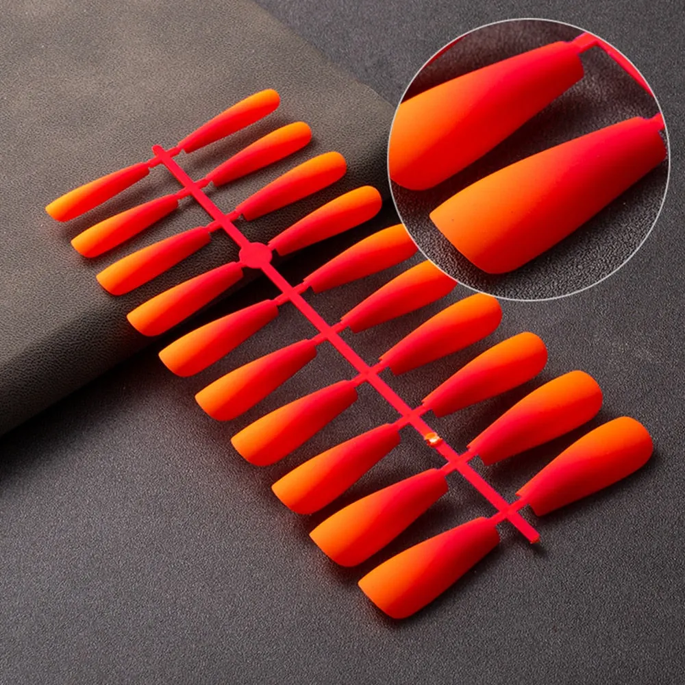 20 Pcs Matte Gradient Design False Nails Long Coffin Fake Nails Full Cover Nail Art Tips Nails Press On Nails With Jelly Glue-Nail Inspo
