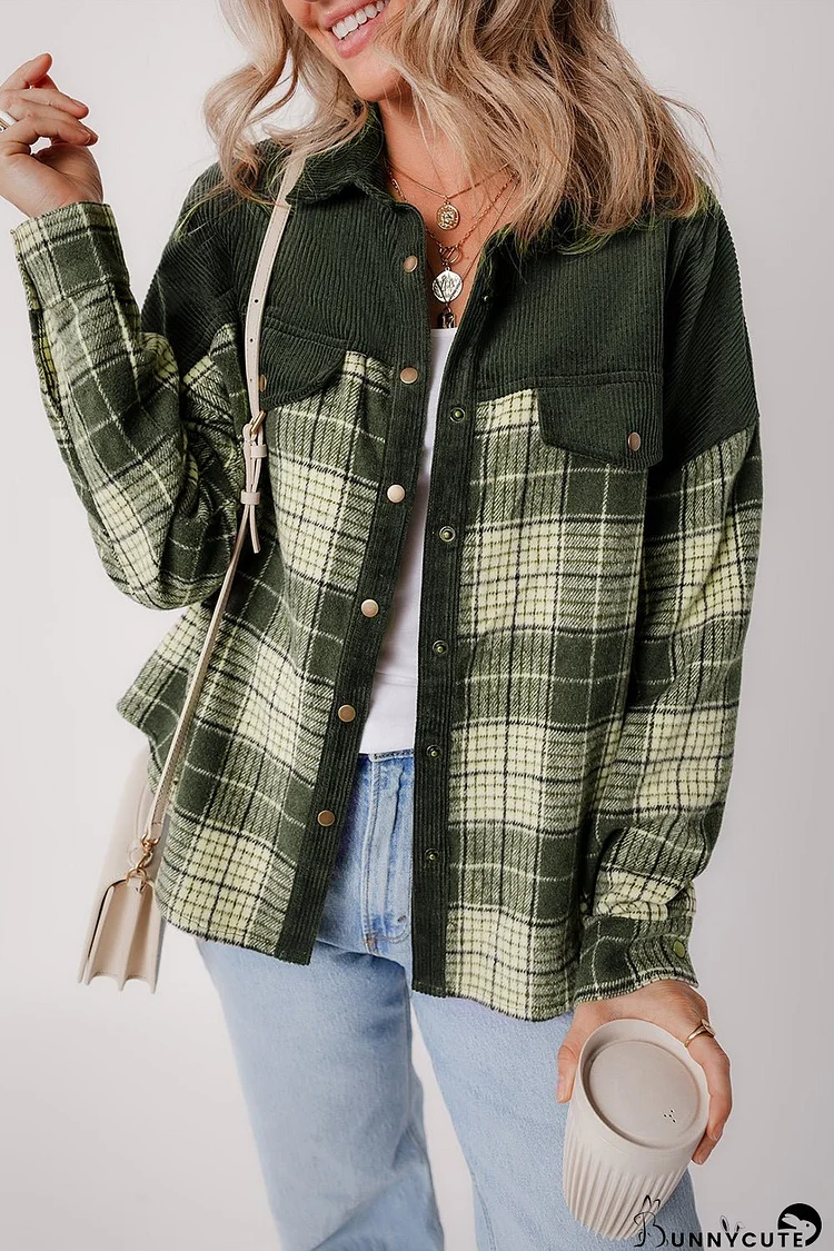 Two-Material Plaid Jacket