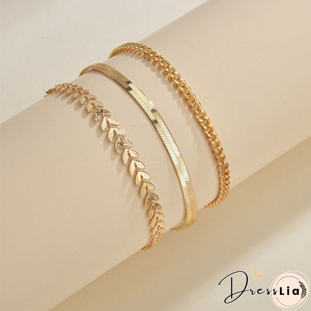 3Pcs Vintage Boho Minimalist Leaves Anklets Ladies Beach Party Ankle Bracelet