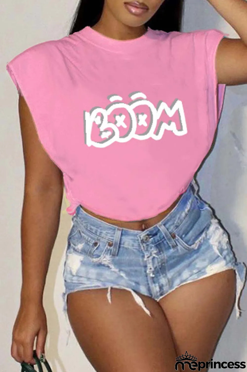 Rose Red Casual Letter Print Patchwork O Neck T-Shirts