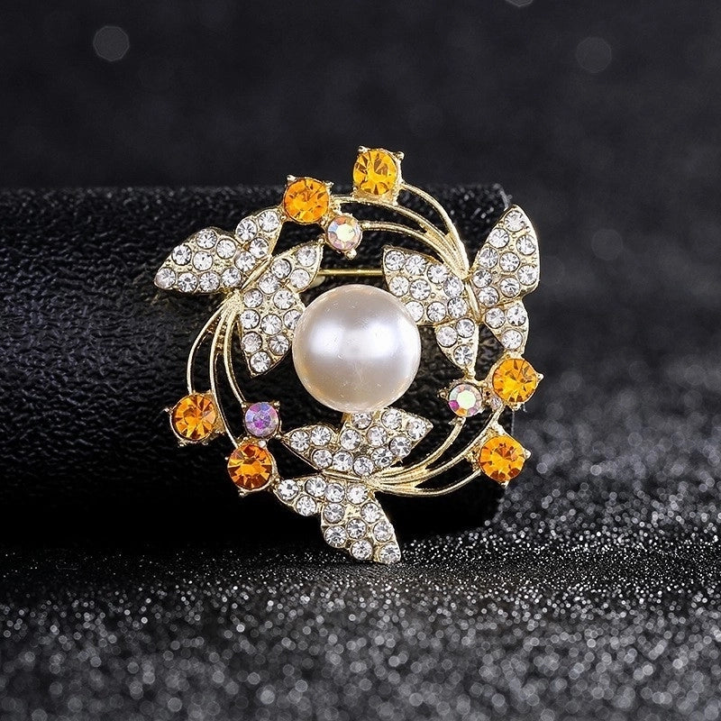 Fashion Pin Flower Alloy Plating Inlay Artificial Gemstones Pearl Women’S Brooches