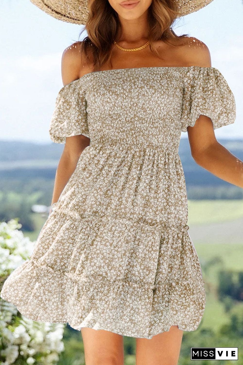 Fashion Street Print Split Joint Off the Shoulder A Line Dresses