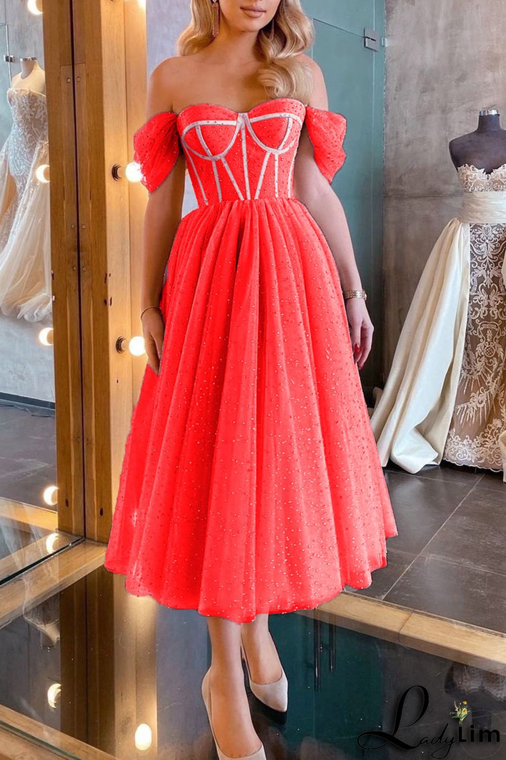 Apricot Sexy Elegant Solid Split Joint Strapless Evening Dress Dresses