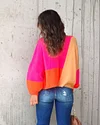 Work Of Art Colorblock Pullover Sweater - Fuchsia