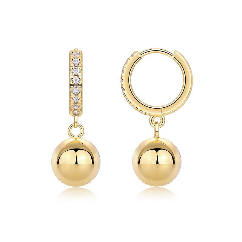 S925 Silver Korean Fashion Luxury Trend Moissanite Gold Ball Dangle Earring Jewelry For Women Match-all Girl Gift 