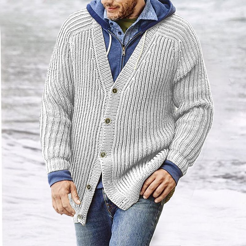 Men's Loose V-Neck Long Sleeve Knit Sweater
