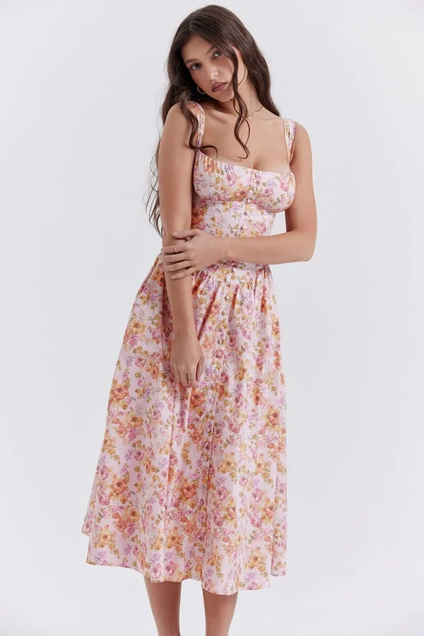 PINK PRINT MIDI SUNDRESS