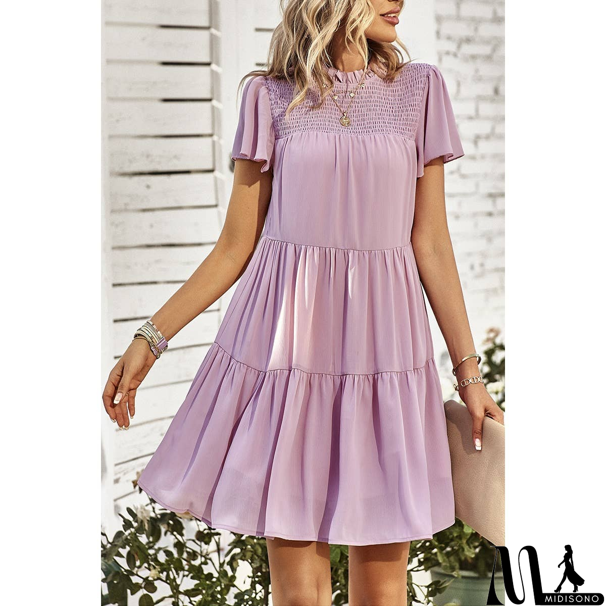 MidiSono - Loose Fit Solid Ruched Color Block Dress